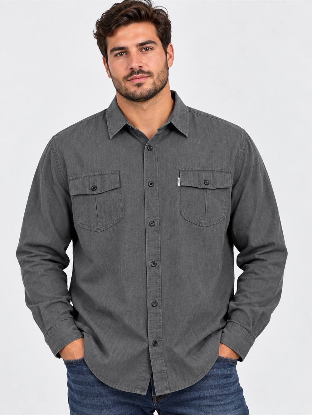 Levi's Men's Charcoal Button-Down Work Shirt